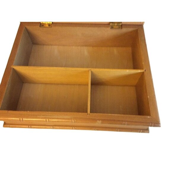 Vintage Bamboo-Style Wooden Jewelry Box With Asian-Inspired Glass-Lid Design & I - Picture 3 of 7